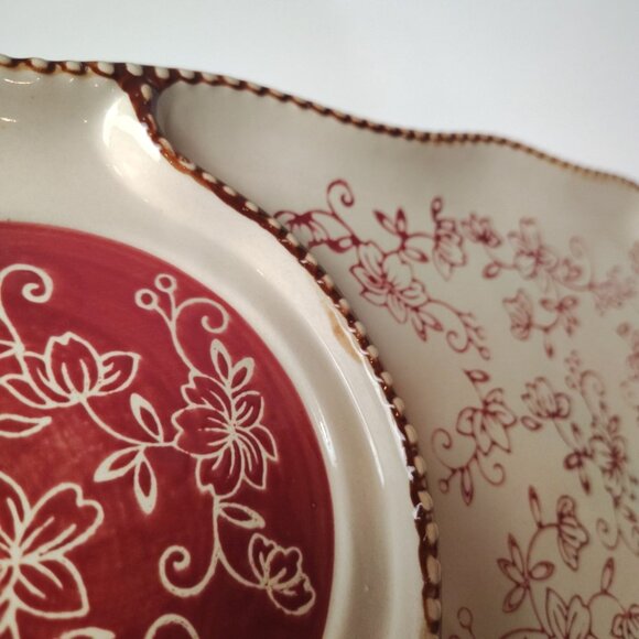Temp-tations by Tara Floral Lace Red Cranberry Stoneware Sandwich Dish Replaceme - Picture 8 of 8